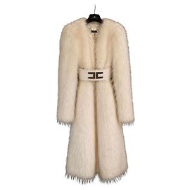 White eco-fur coat with belt Elisabetta Franchi White