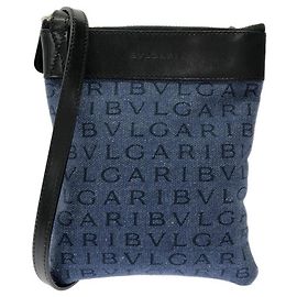 Bulgari Bolsa de ombro Bvlgari em lona azul e couro Azul