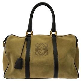 Borsa Boston Loewe in camoscio marrone e oro Marrone D'oro