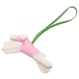 Pingente de bolsa Hermès Buddy Charm Couro de Carneiro Rosa Verde Creme Rosa Verde Cru
