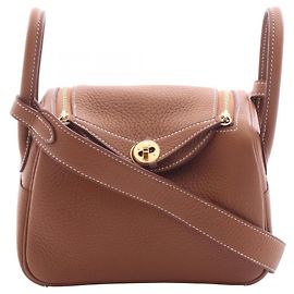Hermès Bolsa de Ombro Hermes Lindy Mini Gold Marrom