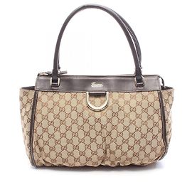 Saco Tote Gucci Abbey GG Canvas Marrom Bege