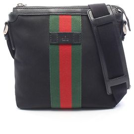Borsa a tracolla piatta Gucci Web Stripe Nero Rosso Verde