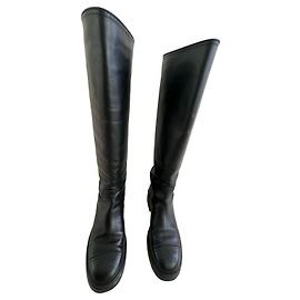 Chanel CC Logo High Boots in Black Leather Black