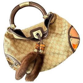 Bolsa vintage Gucci em tela GG Supreme bege e couro marrom Marrom Bege Gold hardware