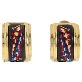 Hermès Hermes Vintage Mezza Luna Clip-On Smalto Stampato e Metallo D'oro