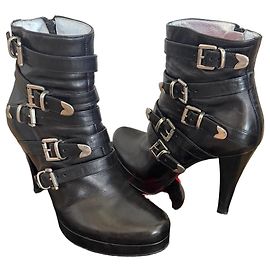 Free Lance Botas de tacón alto de cuero negro con hebillas Negro