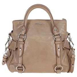 Sac Satchel Miu Miu avec Nœud en Cuir Cervo Mini Beige