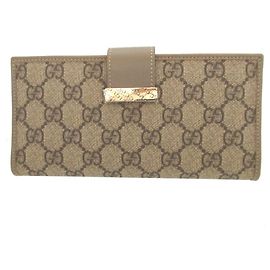 Gucci GG Supreme Leather Gray Bi-fold Long Wallet Brown