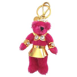 Chaveiro pingente de urso em tecido Prada Rosa Dourado