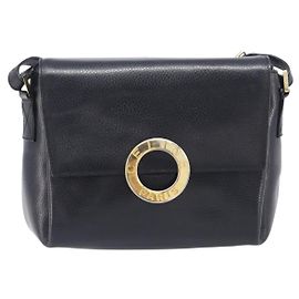 Céline Celine Vintage Circle Logo Leather Small Black