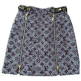 Louis Vuitton Tweed mini skirt with monogram pattern Red Blue Multiple colors