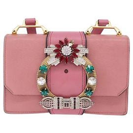 Miu Miu Madras Crystal Buckle Leather Small Pink