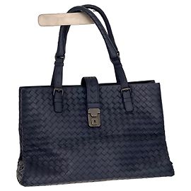 mala Roma BOTTEGA VENETA em couro intrecciato azul Azul escuro
