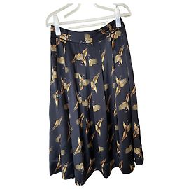 Forte Forte Falda midi de seda negra con estampado de faisán Negro Multicolor