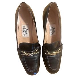 Céline Mocassini vintage in pelle nera con catena dorata Nero