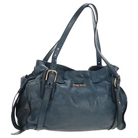 Borsa Tote Miu Miu con Fiocco Laterale in Pelle Blu Oro Auth fm5469V Blu D'oro