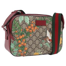 Sac GUCCI GG Supreme Web Sherry Line PVC Beige Silver 450947 Auth BA15761V Argenté Beige