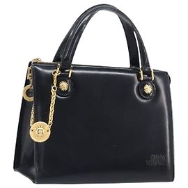 Bolso Gianni Versace de cuero negro y dorado Auth 208748 Negro Dorado