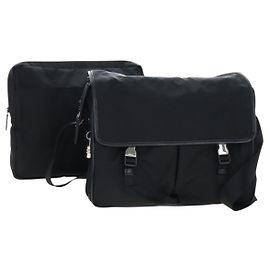 Sac à épaule PRADA Nylon Black Silver Auth 208092V Noir Argenté