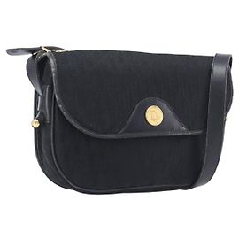 Bolsa de Ombro Christian Dior Trotter Canvas Preta Tom Dourado Auth 208865 Preto Outro