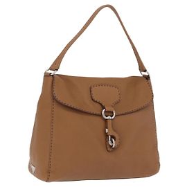 PRADA Shoulder Bag Leather Brown Silver Auth am12821V Brown Silvery