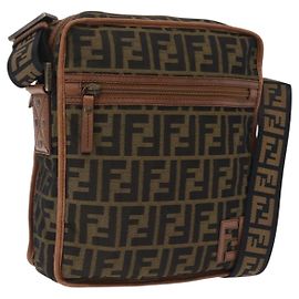 Borsa a tracolla FENDI Zucca Canvas Nero Marrone 7VA152 Auth BA15976A Marrone Nero