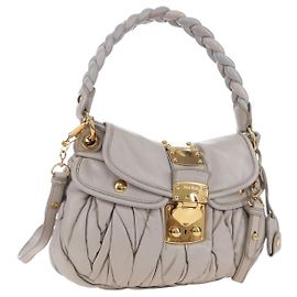 Bolsa de Mão Miu Miu Matelassé em Couro 2way Cinza Dourado Auth 167690M Marrom Dourado