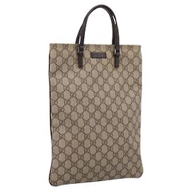 Bolsa de mão GUCCI GG Supreme PVC Bege Silver 117551 Auth 208679V Prata Bege