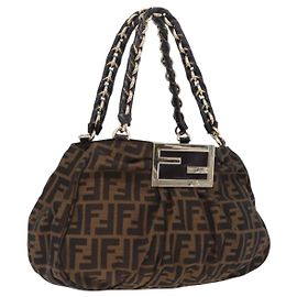 FENDI Zucca Canvas Chain Mia Handtasche Schwarz Braun Auth yk20978SAV Braun Schwarz
