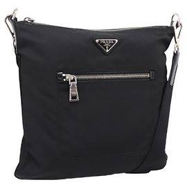 PRADA Schultertasche Nylon Black Silver Auth ki6913A Schwarz Silber