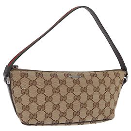 Sac à main GUCCI GG Canvas Web Sherry Line Beige Silver 141809 Auth ep16518A Argenté Beige