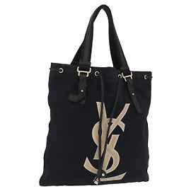 Autre Marque Borsa Tote Saint Laurent Kahala Canvas Navy Gold Auth BA16414 D'oro Blu navy