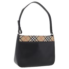 Sac à épaule BURBERRY Cuir Noir Argent Auth 207869A Noir Argenté