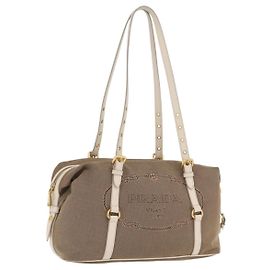 Borsa Tote PRADA in jacquard Canvas Brown Gold Tone Auth 208073V Marrone Altro