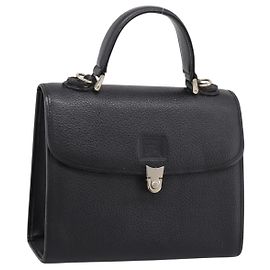 Borsa a mano Burberrys in pelle nera argento Auth 208848 Nero Argento