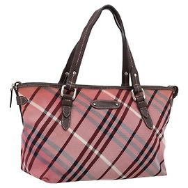 BURBERRY Nova Check Blue Label Tote Bag Canvas Rot Silber Auth ka6619 Silber Rot