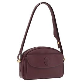 Borsa a tracolla Cartier Must Line in pelle Bordeaux tono oro Auth 208085A Altro Bordò