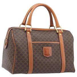 Céline Borsa Boston CELINE Macadam Canvas PVC Pelle Marrone Oro Auth 208642V Marrone D'oro