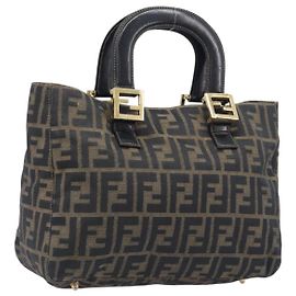 FENDI Zucca Canvas Handtasche Schwarz Braun Auth 208726V Braun Schwarz
