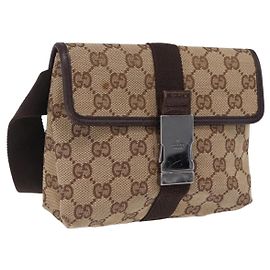 GUCCI GG Canvas Gürteltasche Beige Silver 131236 Auth 208149 Silber Beige
