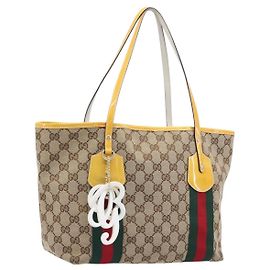Borsa Tote GUCCI GG Canvas Web Sherry Line Beige Gold 211971 Auth 208769V Beige D'oro