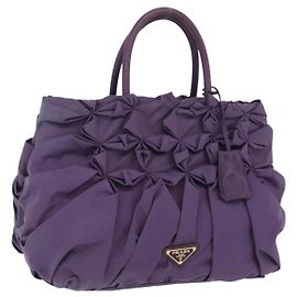 Bolsa de Mão PRADA Nylon Roxo Tom Dourado Auth am12845A Outro Roxo