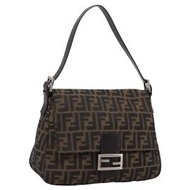 Borsa a Tracolla FENDI Zucca Canvas Mamma Baguette Marrone Argento Auth 207296A Marrone Argento