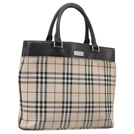 BURBERRY Nova Check Handtasche Canvas Beige Silver Auth 208144 Silber Beige