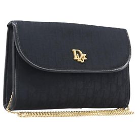 Bolso de Hombro con Cadena Christian Dior Trotter Canvas Negro Oro Auth 208710V Negro Dorado