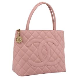 Saco Tote Standard CHANEL Couro Caviar Pink Gold CC Auth 208641V Rosa Dourado