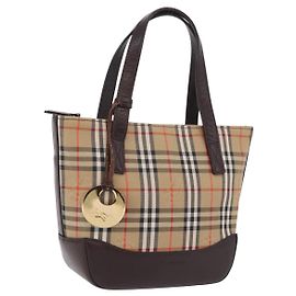 BURBERRY Nova Check Handtasche Canvas Beige Gold Auth 207846A Beige Golden