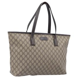 Borsa Tote GUCCI GG Supreme PVC Beige Silver 211137 Auth 205038 Argento Beige