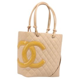 Saco Tote CHANEL Linha Cambon em couro bege e prata CC Auth ki6919SAM Prata Bege